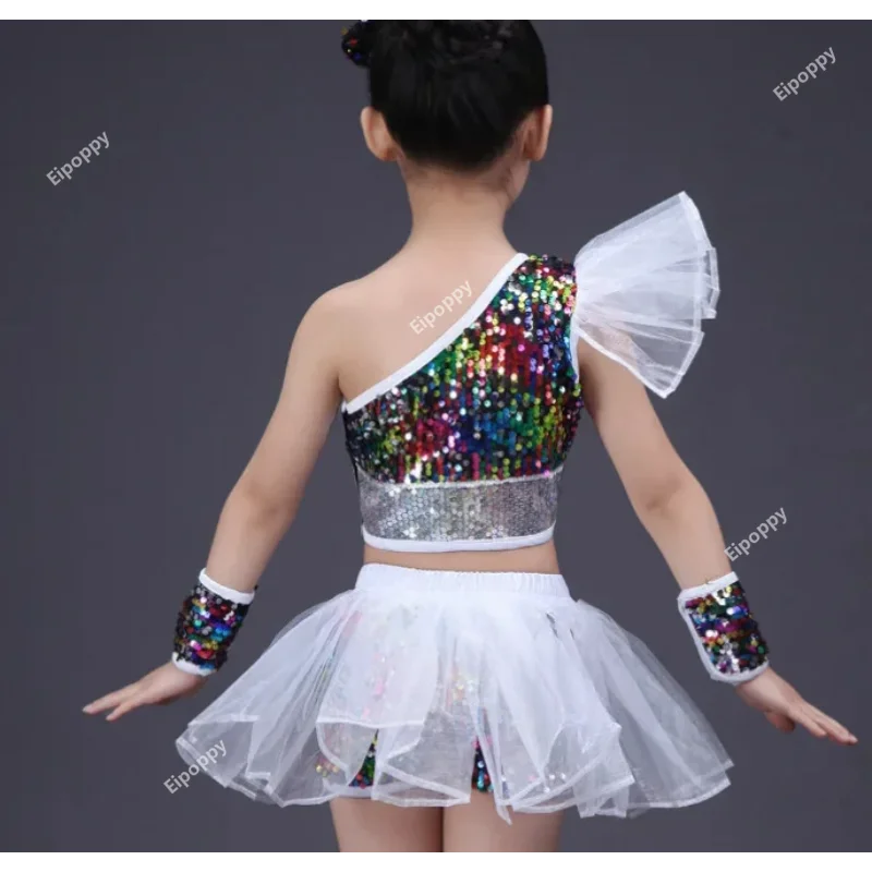 ダンスウェア女の子ジャズダンスストリートダンスパフォーマンス衣装子供の現代モデルキャットウォークスパンコール衣装スカート