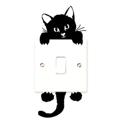 5 Pieces Black Lovely Cat Light Switch Phone Wall Stickers for DIY Home Decoration Cartoon Animals Wall Decals PVC Mural Art