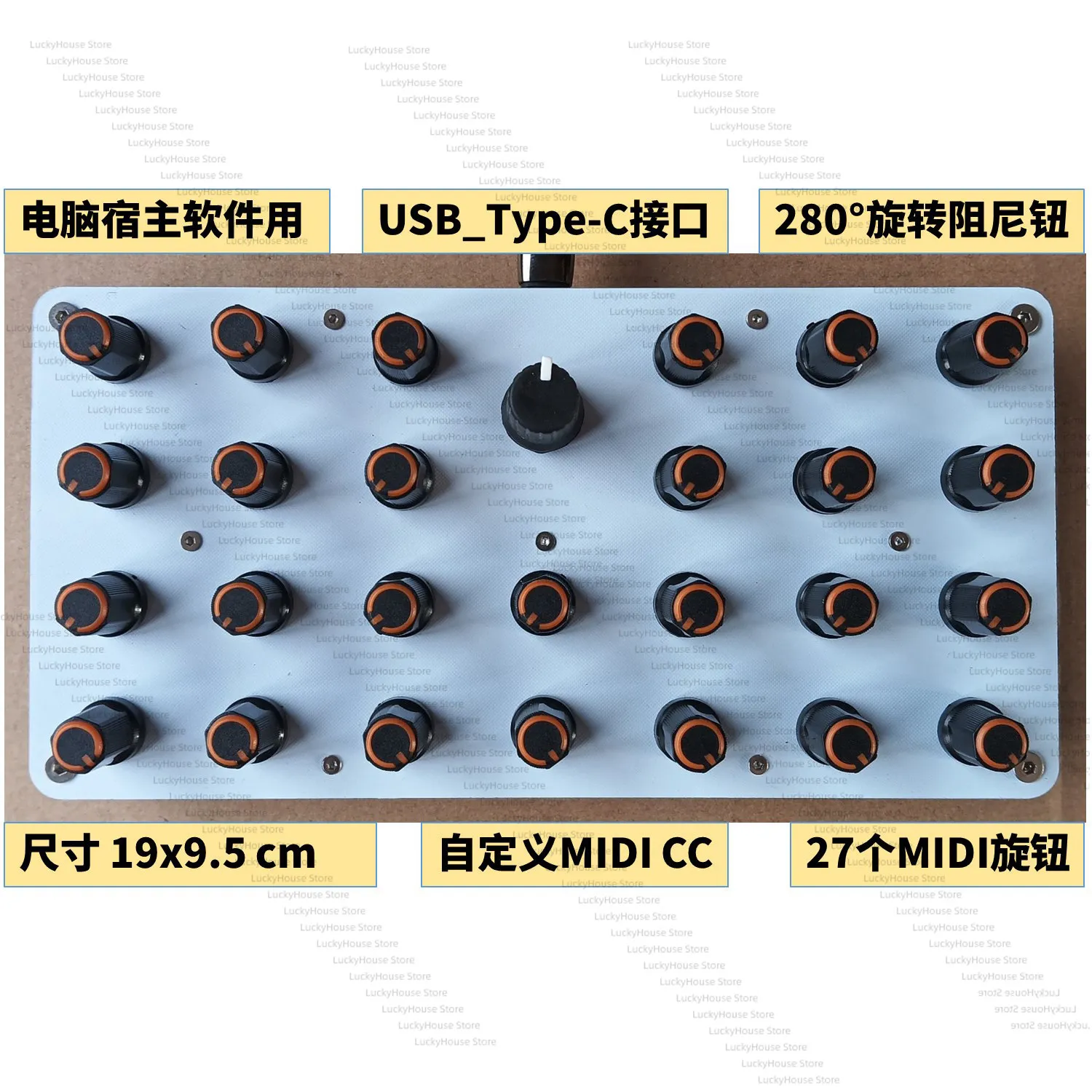 27 Knob MIDI Controller Custom CC Control USB-C Interface Music DAW Software Controller