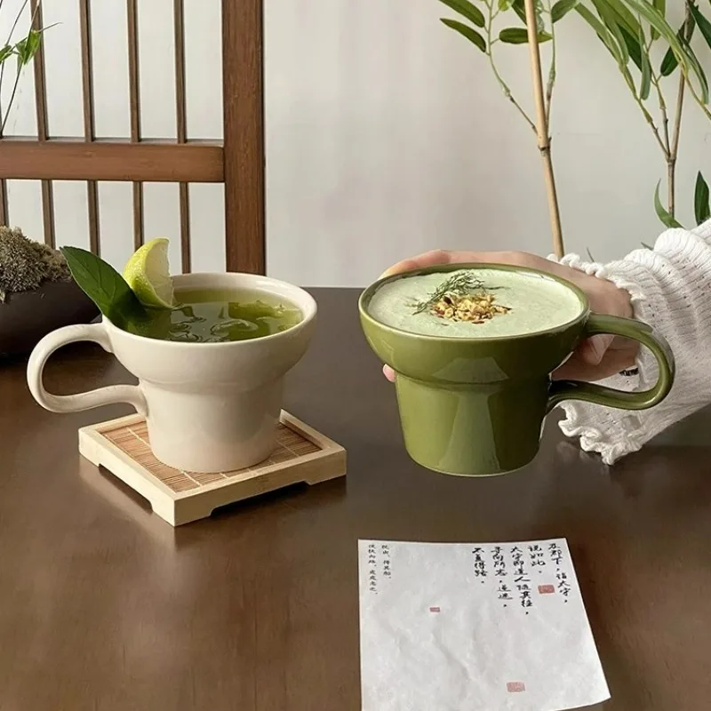 Green Ceramic Mug Household Wide Mouth Coffee Cup Ceramic Water Mug Creative Milk Breakfast Cup Home Kitchen Accessories