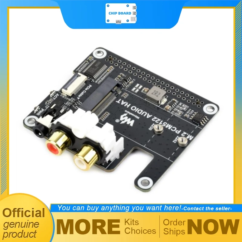 Waveshare Raspberry Pi PCIe M.2 HAT, NVMe SSD Support, I2S Audio Output, 3.5mm Jack + RCA, Driverless Design