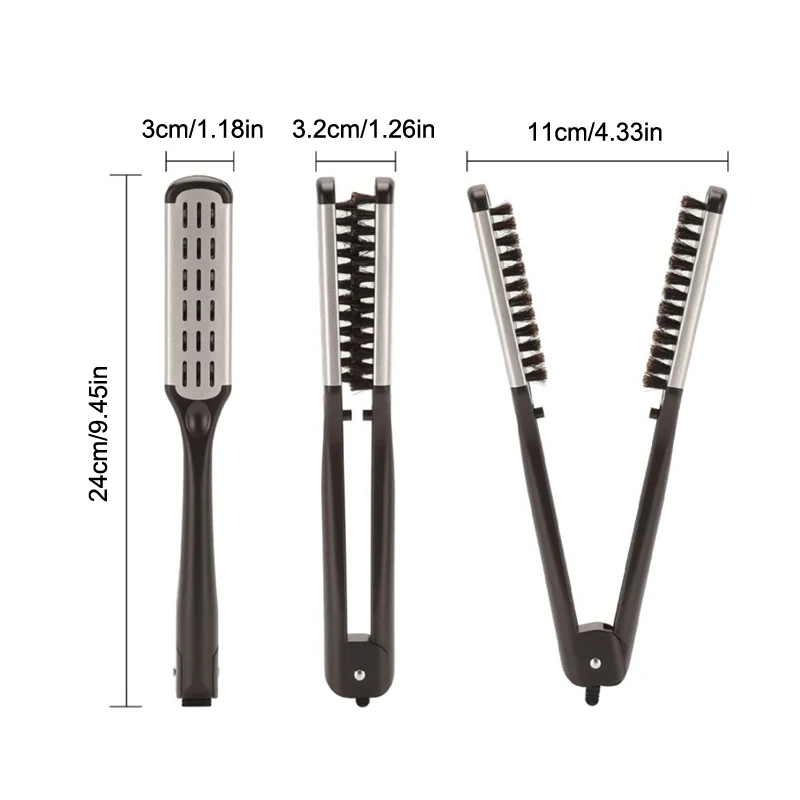 V Shape Comb Clamp Not Hurt Styling Tools DIY Pro Hairdressing Straightener Hair Brush Boar Hair Straightening Double Brushes