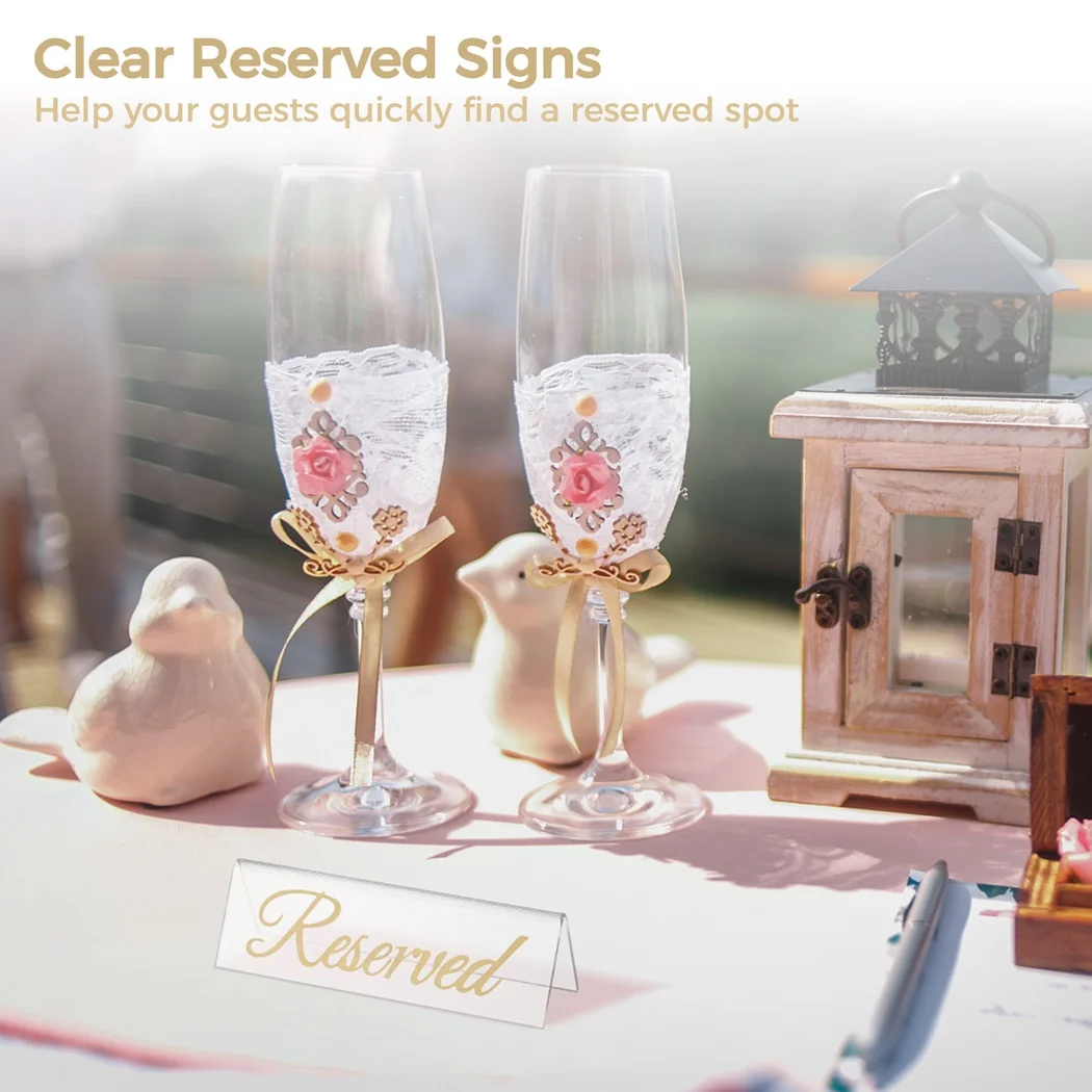 20Pcs Reserved Table Signs Clear Acrylic Table Reserved Signs For Wedding Decor Reserved Table Tent Signs Table Number Holders