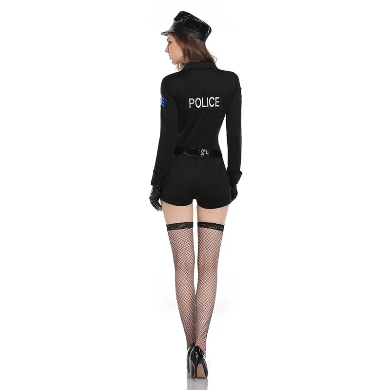 Black Long Sleeve Jumpsuit Female Police Uniform Sexy Women Sexi Intimate Policewoman Lace Play Game Uniform Cosplay Clothing