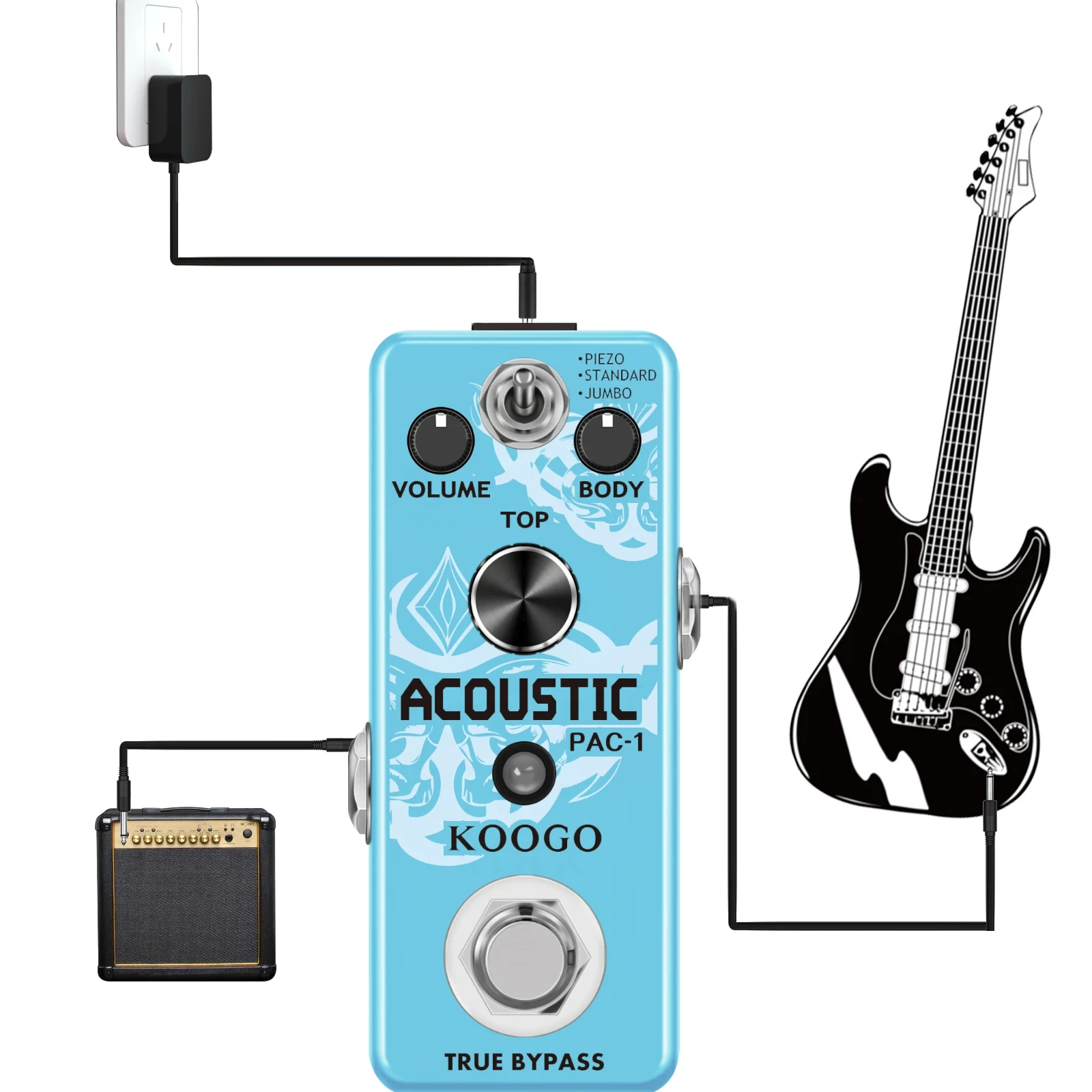 Koogo Electric Guitar Acoustic Effects Pedal Effector AC Stage Simulator Convert Analog Pedals True Bypass PAC-1 Metal Box