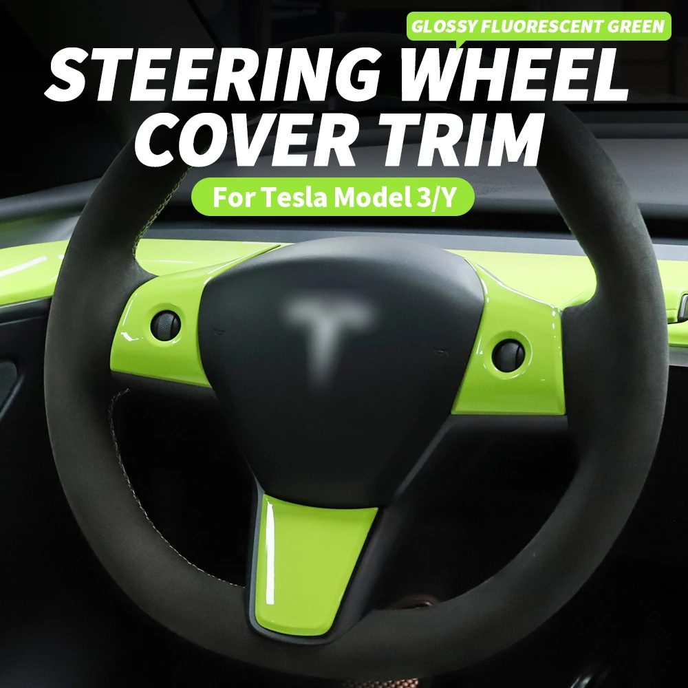 

Car Steering Wheel Trim For Tesla Model Y/Model 3 ABS Fluorescent green colour beam of light Sticker Interior Accessories