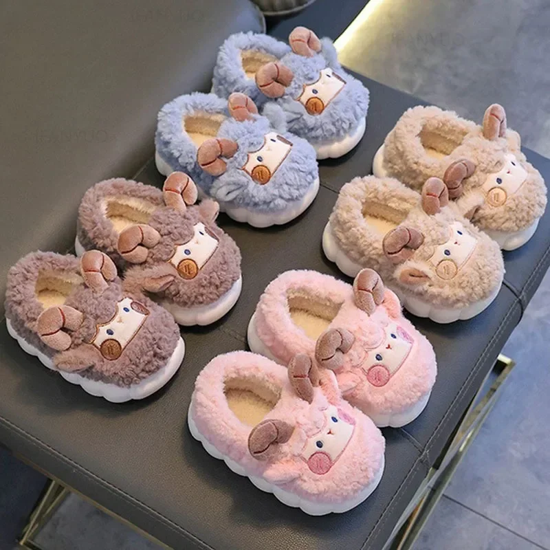 

Cute Cartoon Winter Children Sheep Slippers Boys Girls Kid Indoor Anti Slip Warm Home Slippers Soft Comfortable Baby Plush Shoes