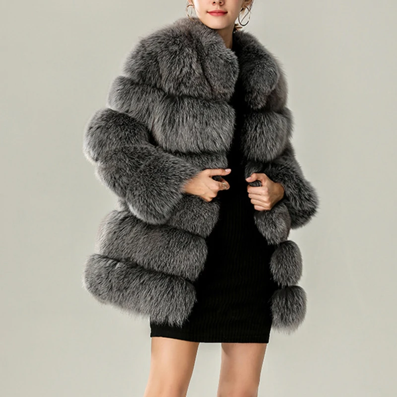 casacos de inverno femininos 2023 Thick Warm Women Fluffy Coat Faux Fur Jacket Silver Fox Fur Coats Luxury Fashion Overcoat