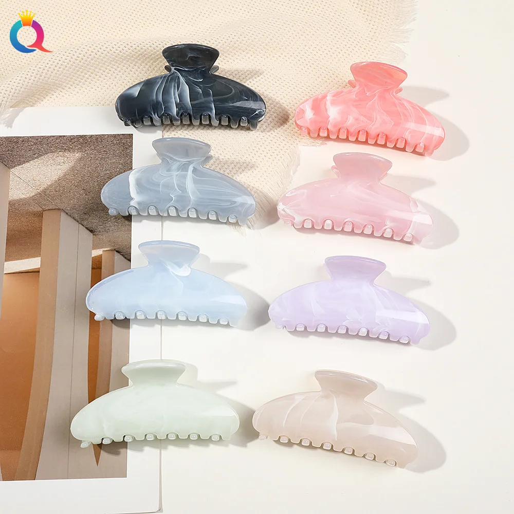 1pc Cute Oversized Marble Pattern Shark Clip for Women Thick Hair Back of Head Bun Maker Strong Hold Wholesale