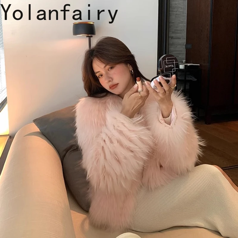 

YOLANFAIRY real whole fox fur coat women's winter warmth fashion youthful commuting short natural raccoon fur jacket female 2025