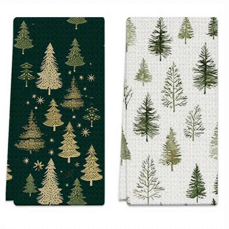 2-Pack pine and star-patterned kitchen towels for cooking, cleaning, outdoor activities, and afternoon tea decorations