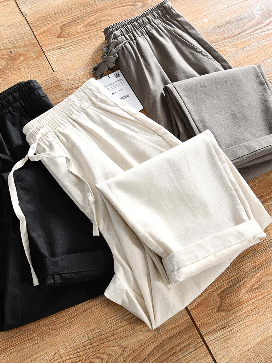 Retro Japanese Style! Cotton Linen Blend! Spring Summer New Men's  Color Versatile Simple Casual Pants Straight Leg Long...