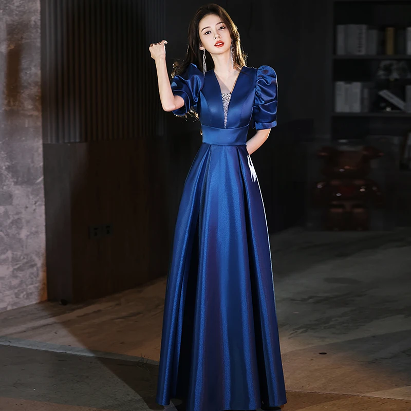 Royal Blue Evening Dresses Long Elegant V-Neck A-Line Floor-Length Women Formal Occasion Gowns For Wedding Party