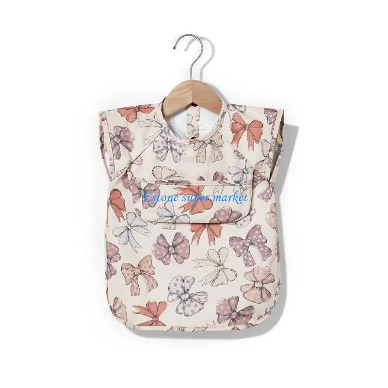 

090B Baby Mealtime Smock PU Waterproof Bib Short Sleeve Teething Bib with Pocket