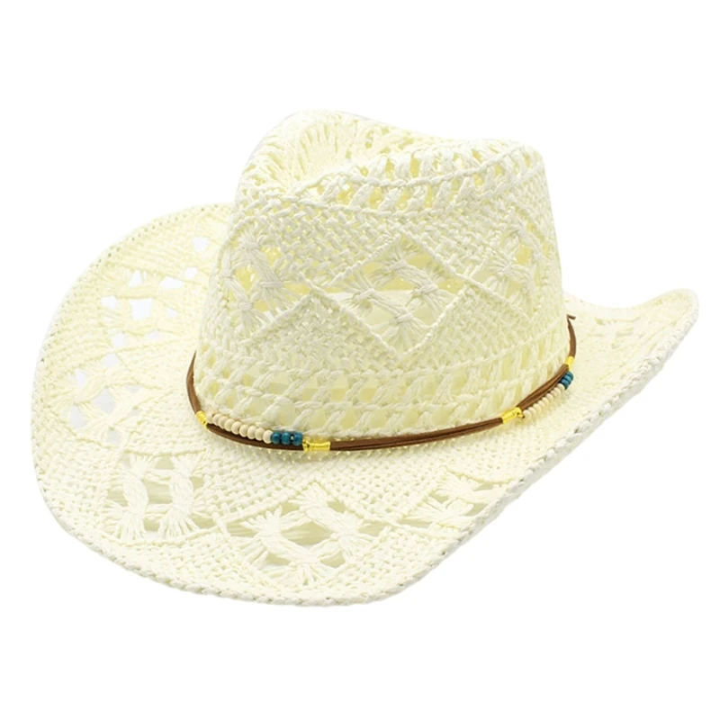 Stylish Openwork Weave Summer Hat Beach Hat Lightweight Cowboy Costume