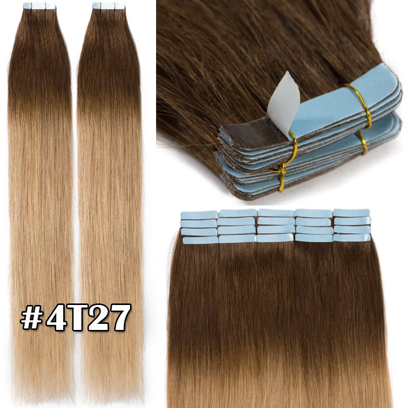 Fita de cabelo humano 100% remy em extensões, conjunto de 20 peças, trama ultrafina de 12-26 polegadas para volume e comprimento perfeitos