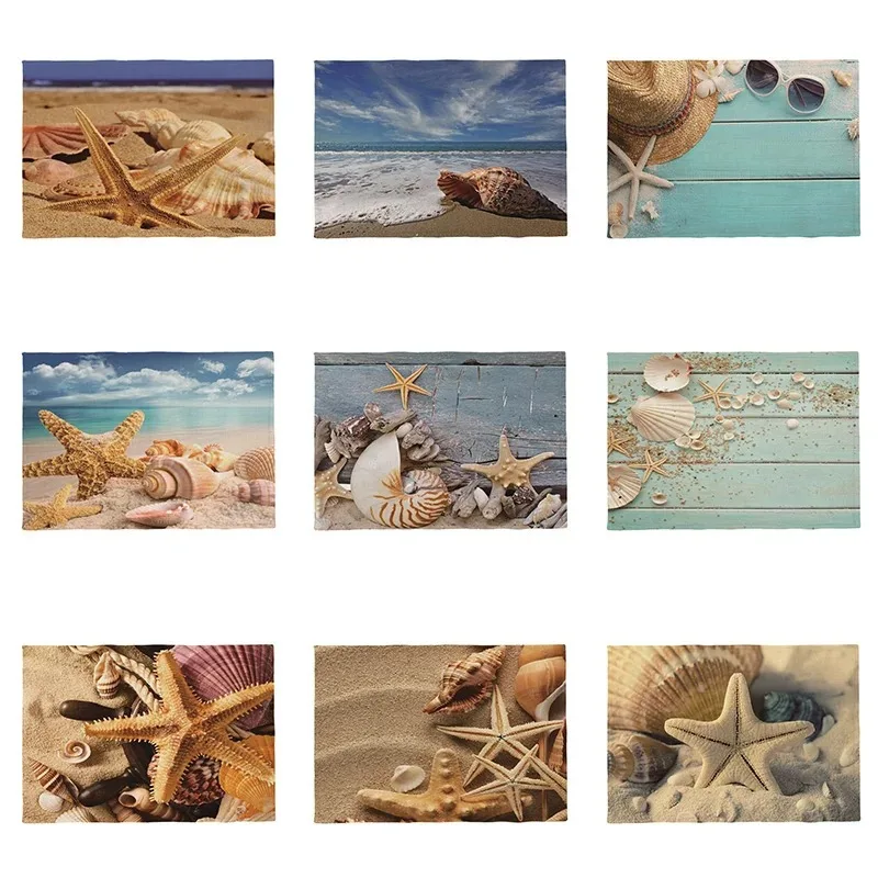 Coastal Table Placemats with Seashell Starfish Patterns Beach Themed Design Decorative Mats for Summer Kitchen and Dining Table