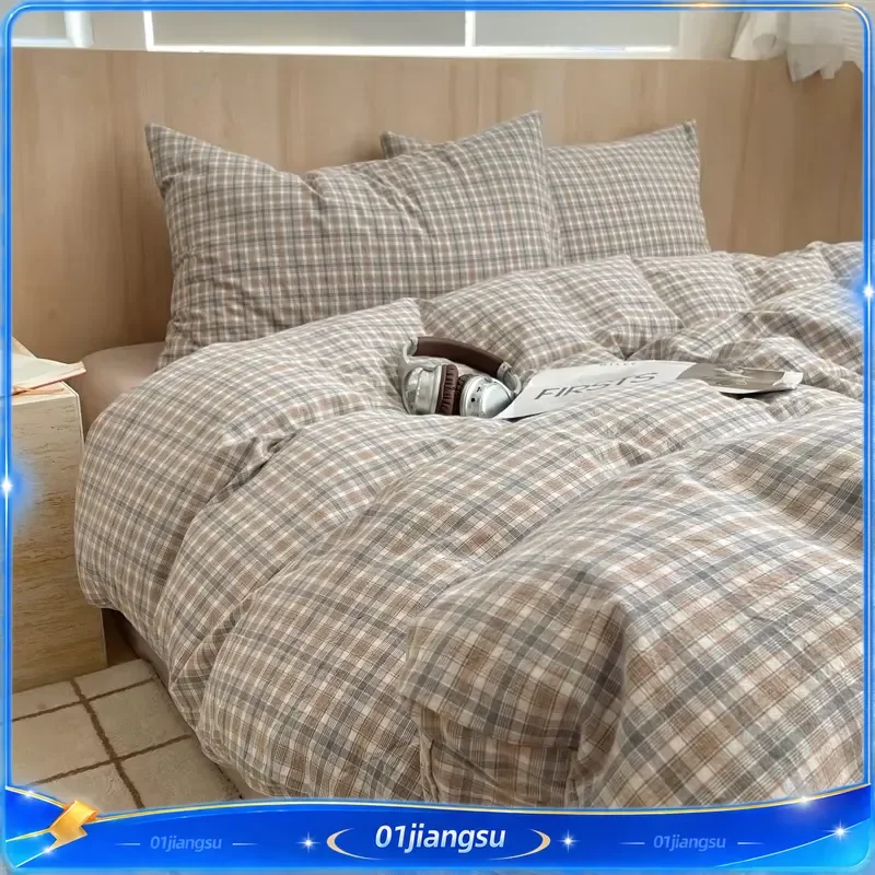 Nordic Ins Style Pure Cotton Bedding Set Duvet Cover Skin Friendly Soft Breathable Flat Fitted Sheet Single Twin Full Queen
