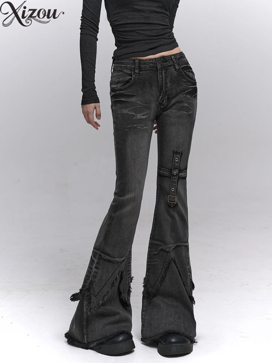 

Heavy Industry Black Flared Jeans for Women 2025 New Spring Autumn Cool Casual Denim Trousers Fashion Lady Jean Pants