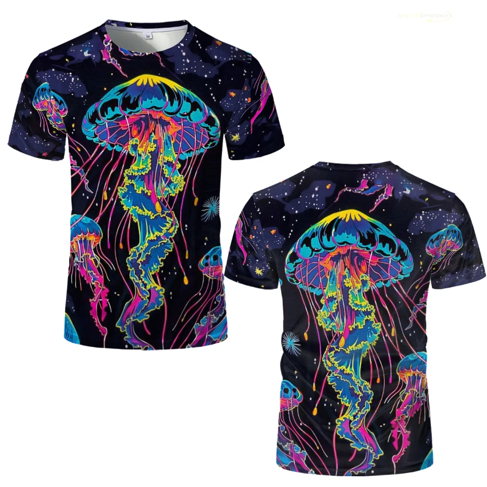 Trendy Neon Jellyfish Men’s  T-Shirt 3D Printed High Quality Short Sleeve Tops Cartoon Casual Hip Hop Fashion Man T Shirts