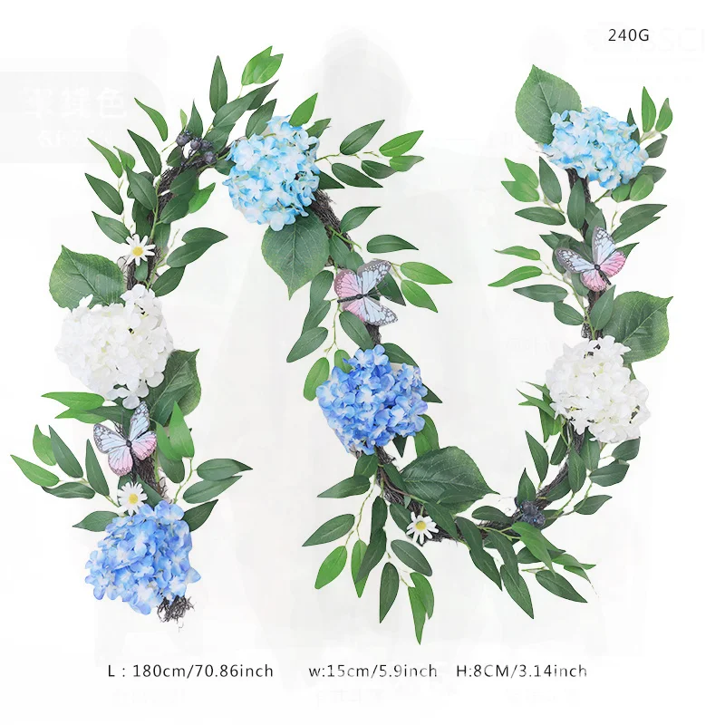 

Hydrangea Artificial Flower Rattan Eucalyptus Morning Glory Silk Home Decor Wall Hanging for Outdoor Courtyard Modern Minimalist