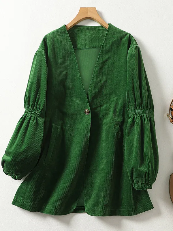 

Женское вельветовое пальто SuperAen Green в винтажном стиле, весна-осень 2026, новинка, корейский стиль, свободное повседневное пальто с V-образным вырезом