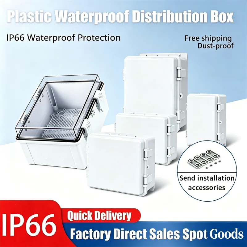 IP66 Waterproof Gray/Transparent Electronic Box - Outdoor Distribution Enclosure Case with Hinge for Instruments PC Plastic