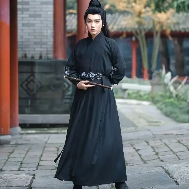 حجم كبير 4XL Hanfu الرجال الصينية التقليدية تأثيري حلي هالوين كوس زي القديمة Hanfu الأسود والأحمر قميص تنورة مجموعات