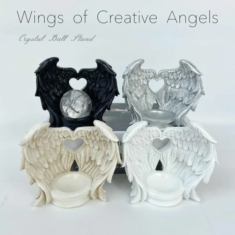 

Resin Creative Heart-Shaped Angel Crystal Ball Base Wing Ball Holder Desktop Decoration Aromatherapy Plate Spherical Storage