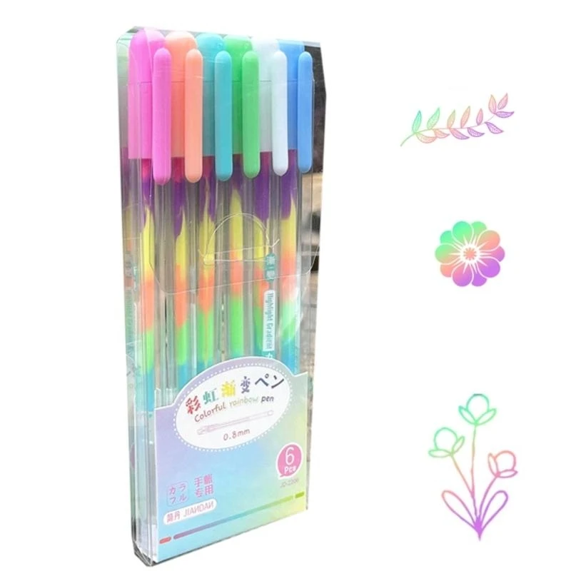  6/12x Rainbow Gel Pen Colorful Rainbow Pen Rainbow Ballpoint Pen Neons Gel Pen for Writing Drawing Journaling Sketching