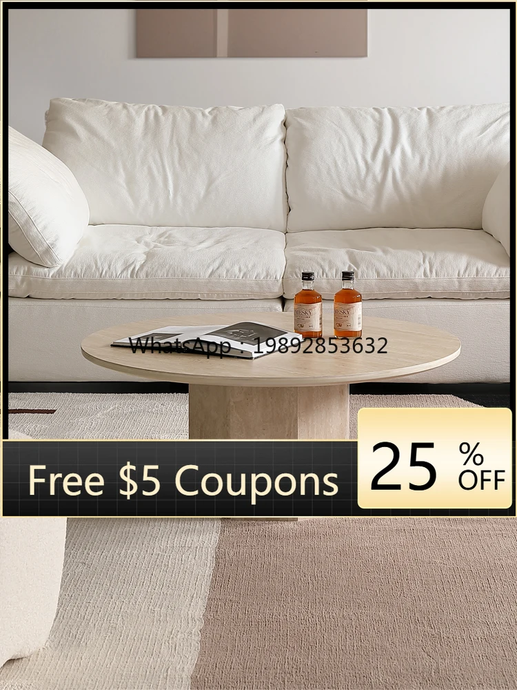 

YFY Wabi-Sabi Style Coffee Table Marble Round Designer French Style Travertine Stone Round Coffee Table
