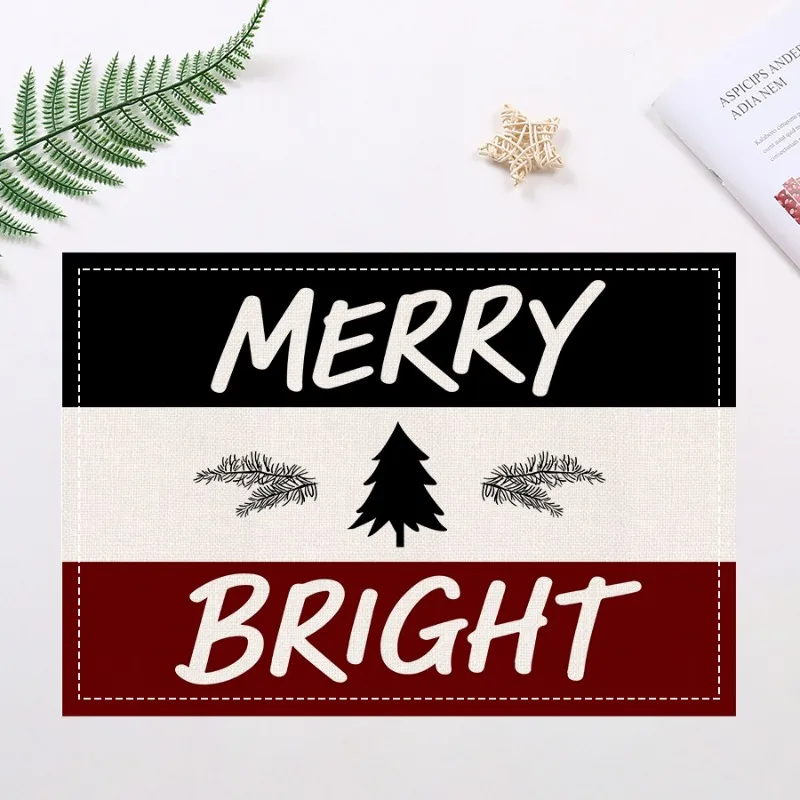 عيد ميلاد سعيد الطباعة تحديد الموقع مقاوم للماء عطلة طاولة طعام حصيرة قابل للغسل تحت عنوان المطبخ استخدام للديكور أدوات المائدة الاحتفالية