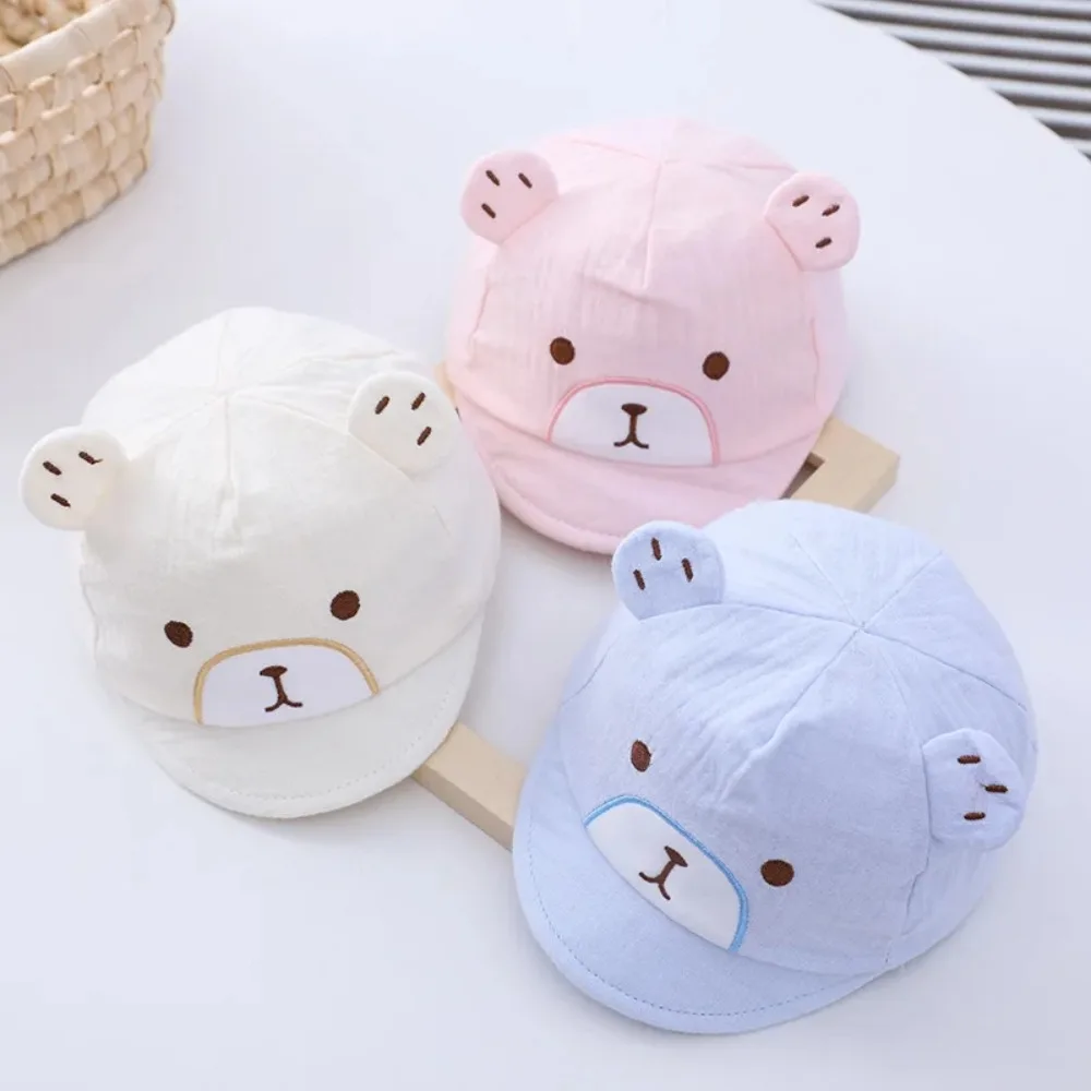 Cute Soft Cotton Newborn Hat Cartoon Bear Ear Baby Baseball Cap Summer Soft Brim Baby Boys Girls Peaked Caps