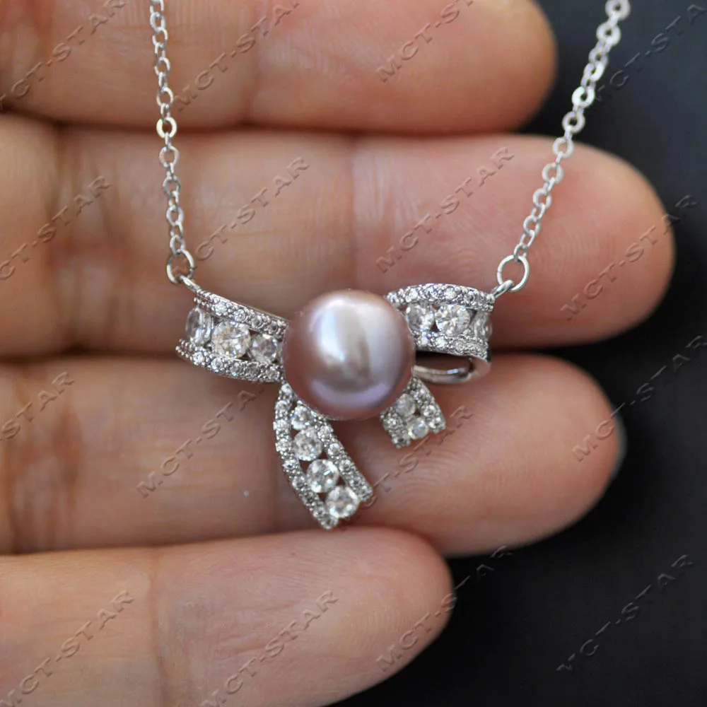 

Z14389 Круглая цепочка с подвеской из натурального лавандового жемчуга Эдисона с бантом CZ 10 мм