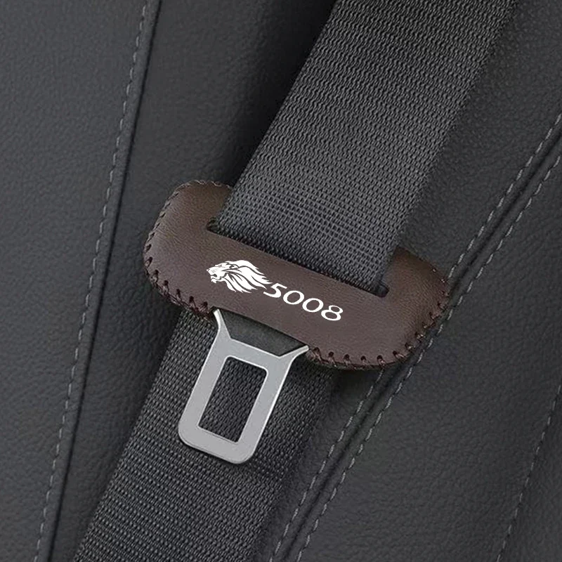 2pcs PU Leather Car Seat Belt Buckle Clip Cover Protector Anti-Scratch Case For Peugeot 5008