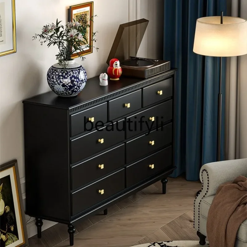 

American Style Solid Wood Bedroom Storage Chest Small Apartment Retro Pure Solid Wood Chest