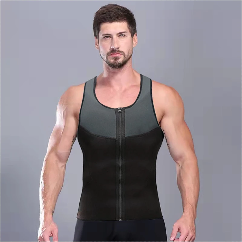 Men\'s Shaper Wear Vest Neoprene Sweating Abdomen Zipper Splicing Fitness V-neck Sauna Suit Corset Top Shirt Bodysuit Slimming