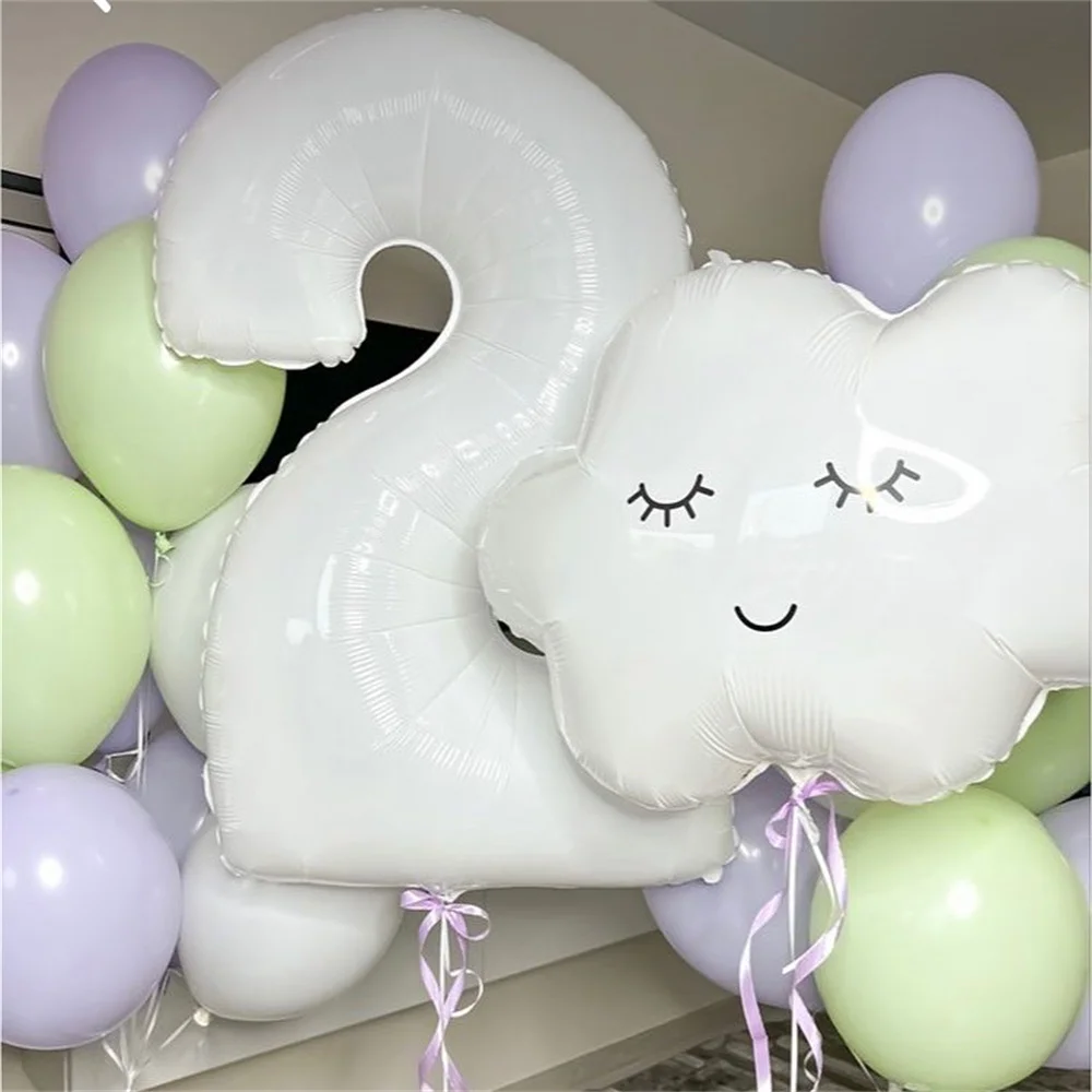 

2Pcs Big Rainbow Smile White Cloud Foil Balloon with 32inch Number Ballon Birthday Party Baby Shower Wedding Decoration Kids Toy