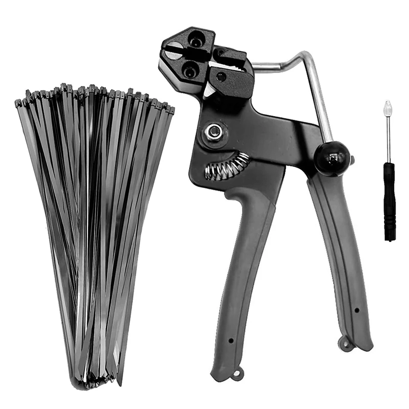 Metal Zip Ties Cutter Stainless Steel Cable Tie Cutting Tool With 100PCS Cable Tie For Self-Locking Zip Ties Black