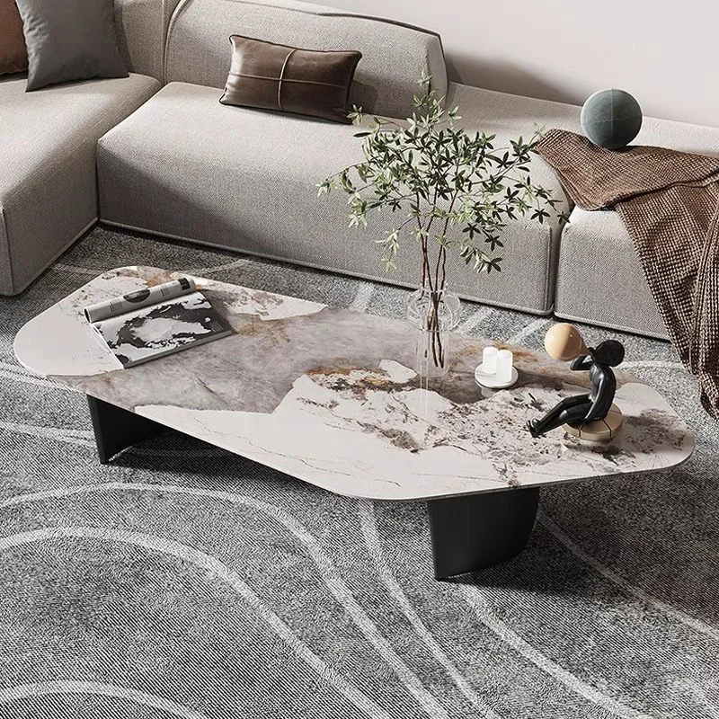 

Sturdy Irregular Rock Slab Living Room Center Table Sets Stylish Modern Coffee Table Set with Metal Frame Home Office Side Table