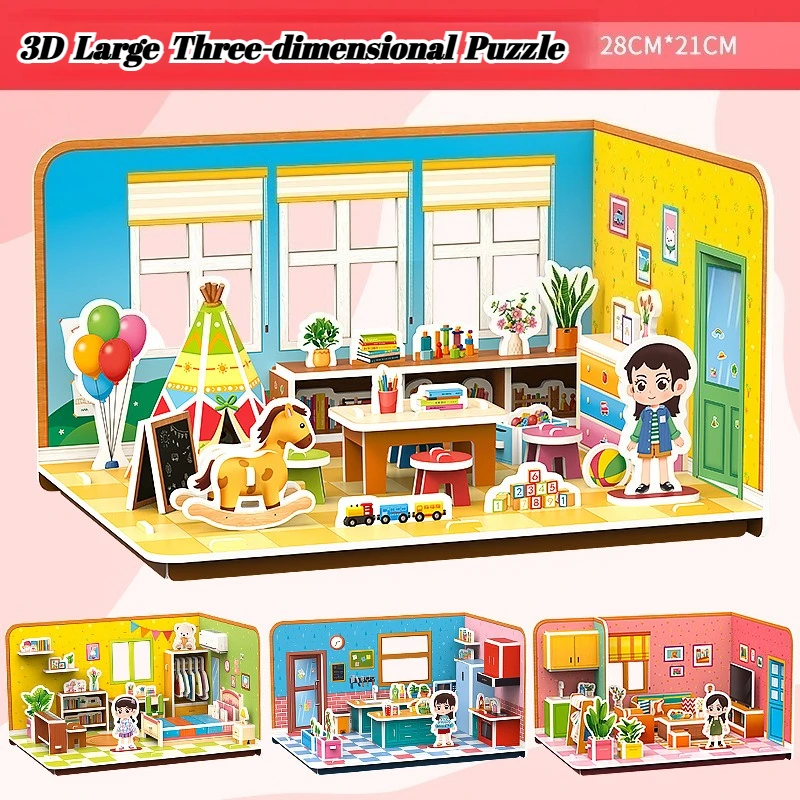

3D Stereo Puzzle Kitchen Bedroom Living Room Bathroom Model Handmade Craft DIY Educational Toys Gift for Children