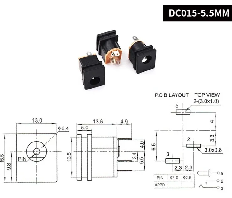 5/10/50Pcs/lot DC Power Socket DC-015 Jack 5.5-2.1 MM Square Panel Mounting 5.5X2.1mm 5.5*2.1 mm DC Socket Connector DC015