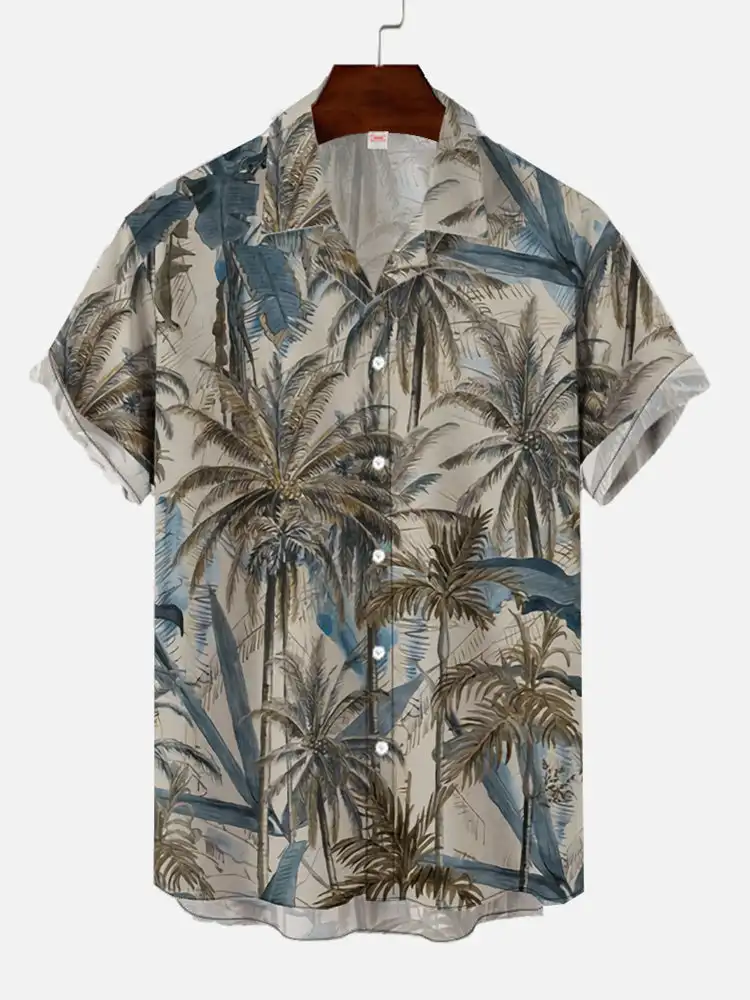 Men\'s Hawaiian coconut tree pattern shirts Summer beach sunset shirt Men\'s casual short sleeved shirt Exquisite 3D printed shirt