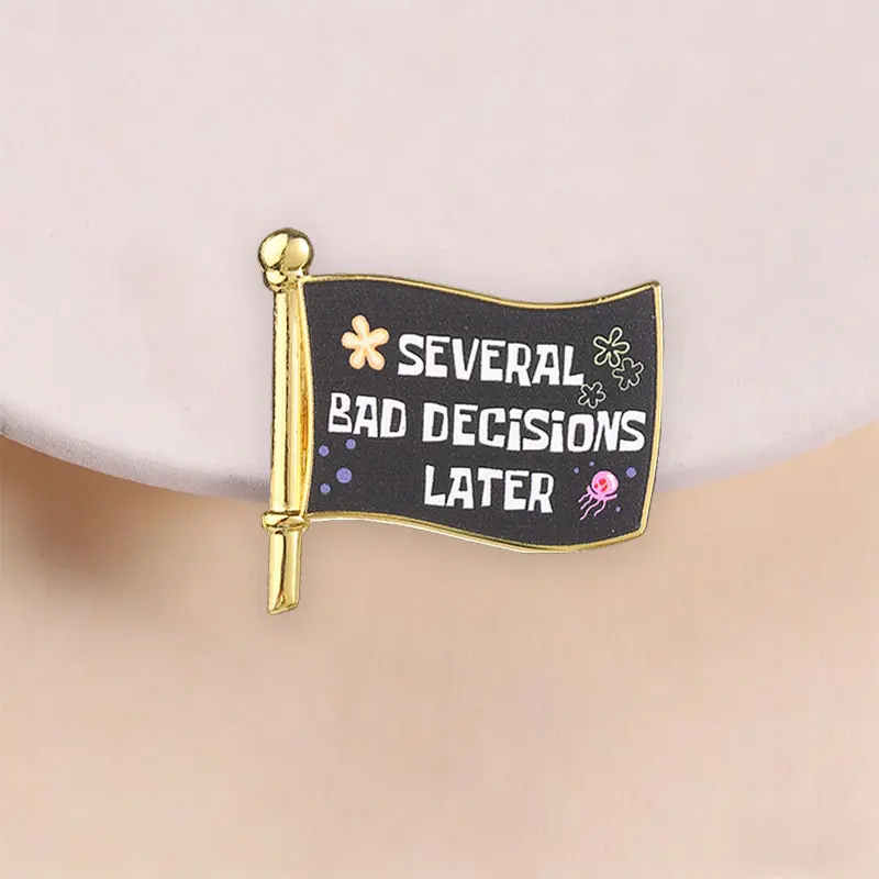 Humorous Slogan Enamel Brooch Flag With Jellyfish Flower Pattern Lapel Badge Pin Decor for Jacket Backpack Meme Lover Gift