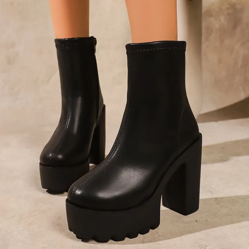 2026 Women's Autumn/winter New Waterproof Platform Thick Heel Super High Heels Women's Boots Suede Warm Short Boots Low Boots