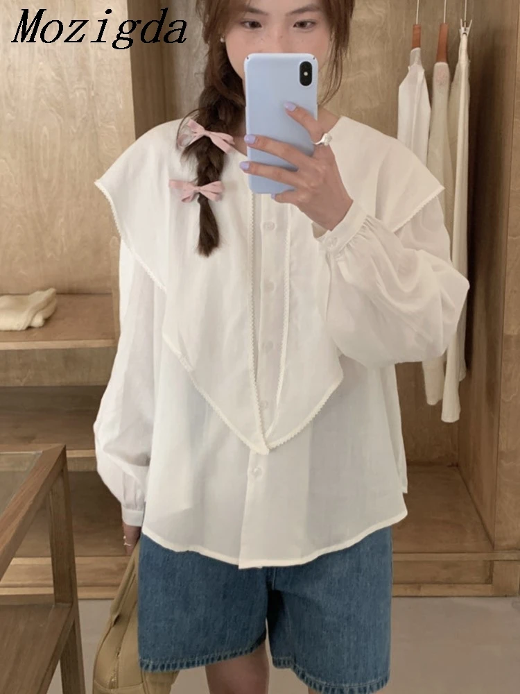 

Long Sleeve Shirts Bandage Tops Blouse Women Lantern Korean Clothes Elegant Work Shirt Fashion Autumn Sailor Collar Blusas