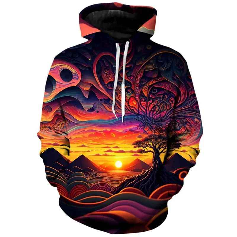 Colorful Sun Pattern Hoodies For Men Funny Sunset 3D Printed Sweatshirts Casual Pullover Long Sleeve Hooded Loose Tracksuits