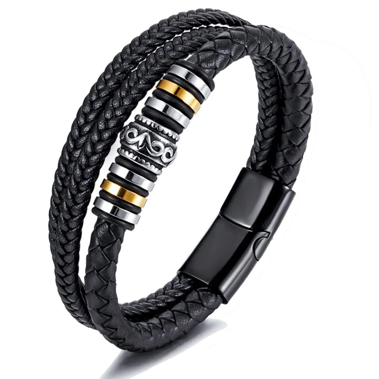 Cremation Jewelry Braided Leather Urn Bracelet for Ashes for Men Boys Mens Handmade Braided Rope Double-Row Urn Bracelet