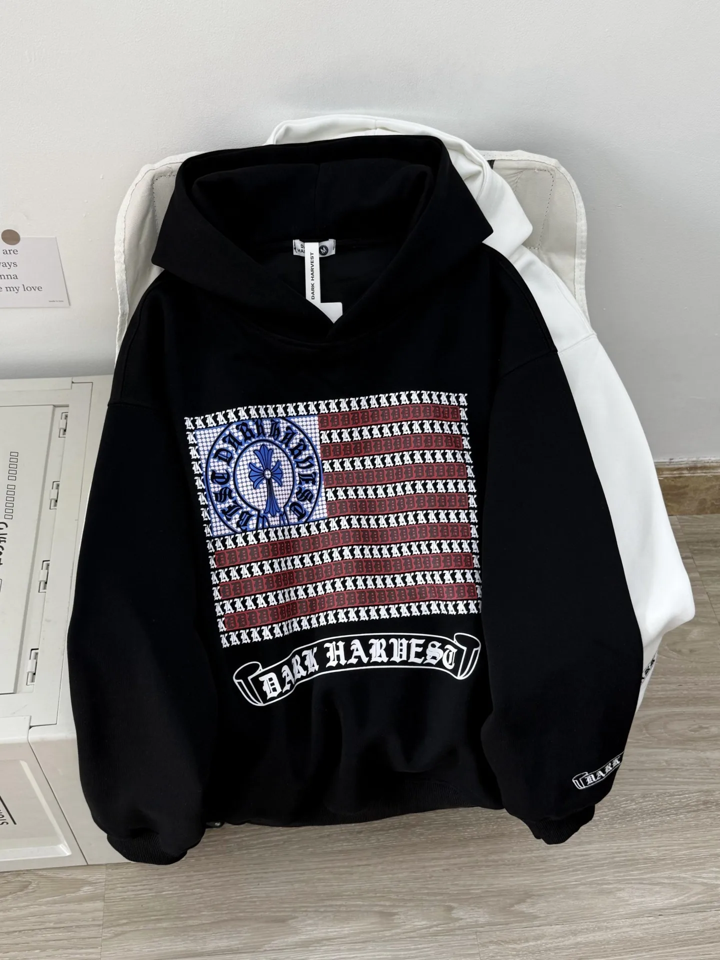 

American Hip Hop Style Fleece Lined Thickened Hoodie Women's Autumn Winter Loose Versatile College Style Top Print Design Lon...
