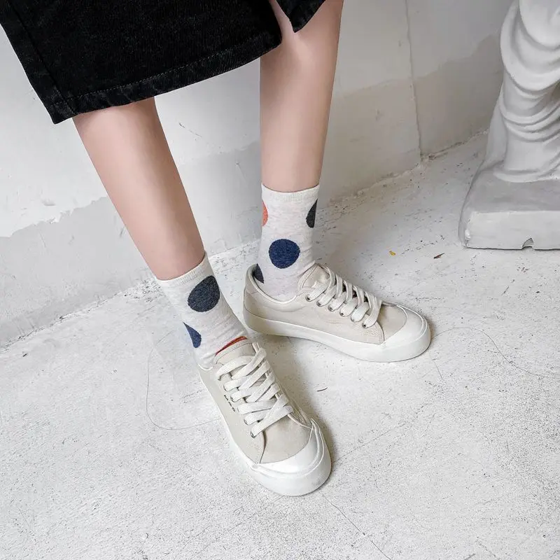 Women's Socks Japanese Dot Harajuku Simple Versatile Mid Tube Socks Comfortable Breathable High-quality Cotton Socks For Girl